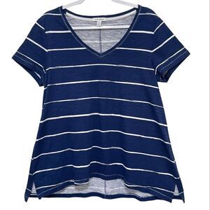 Tribal 100% Cotton Top Navy Blue V-Neck Nautical Yacht Club Like New Size M
